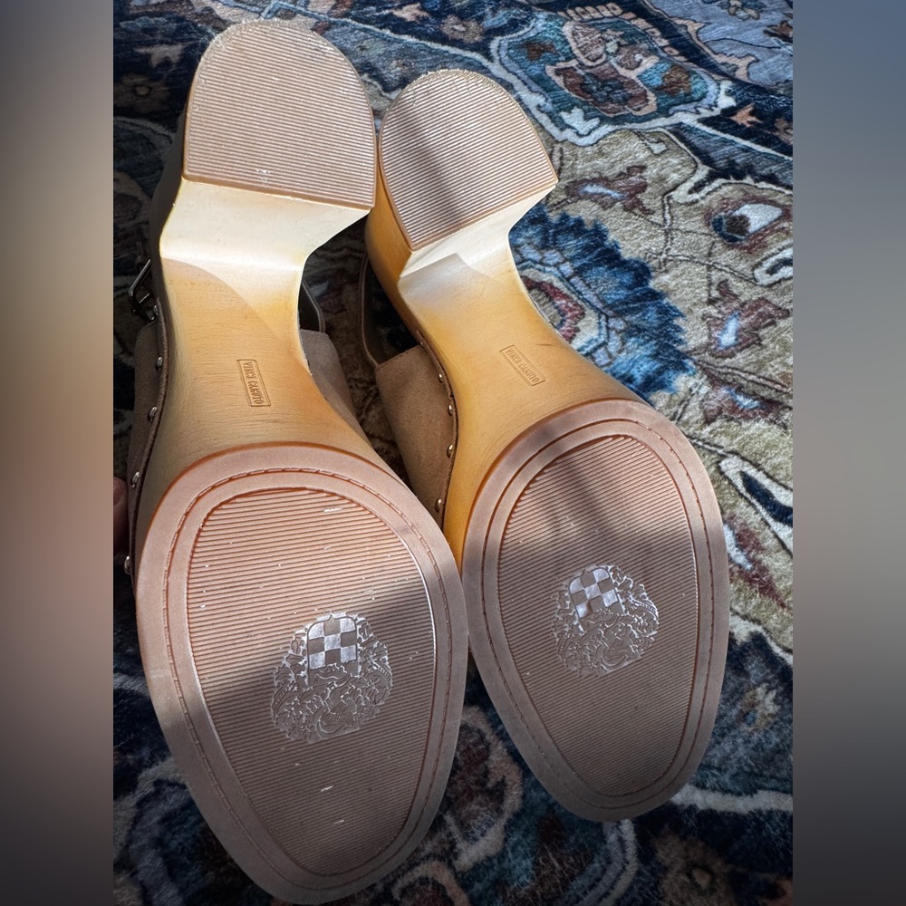Vince Camuto Taupe Suede Platform Clogs with Studded Trim - Picture 5 of 5